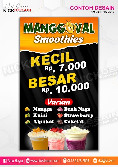Contoh Desain Spanduk Minuman Manggo Warna Hitam Orange - Percetakan Tanjungbalai