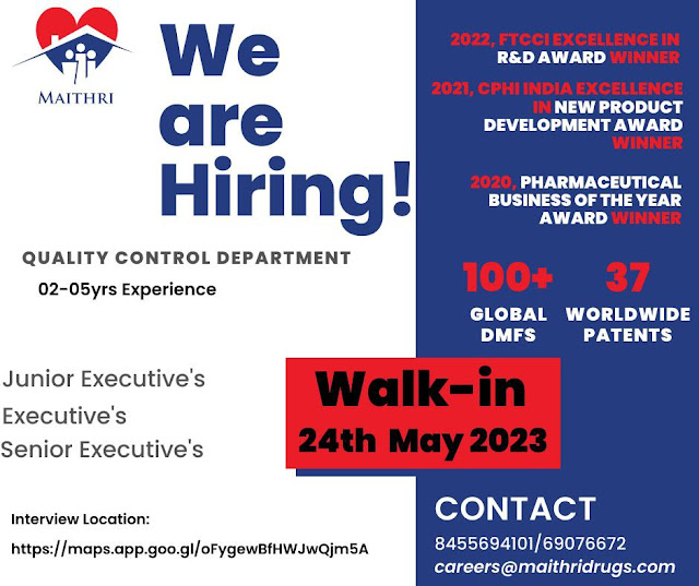 Maithri Hiring For Junior Executive/ Executive/ Senior Executive - Quality Control Dept