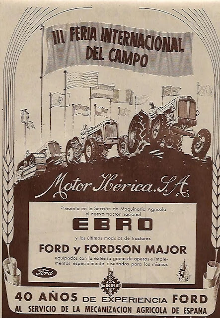 Cartel publicitario de 1955: anunciando los "nuevos" Ebro pero con los Fordson aún en stock...