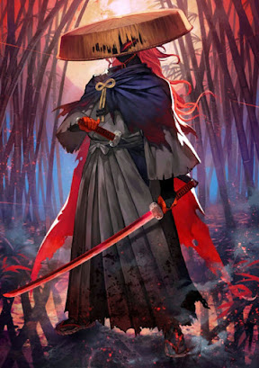 Samurai guerreiro de chapéu de palha, representa o mestre do Iaijutsu