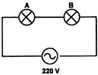 Dua buah lampu listrik A dan B disusun seri dan dipasang pada tegangan 220 V