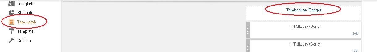 Buka www.blogger.com login, klik Tata Letak,  klik Tambahkan Gadget,
