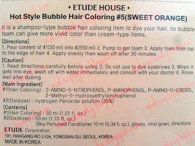 Directions, How to use, Bubble Hair Color by Etude House in Sweet Orange