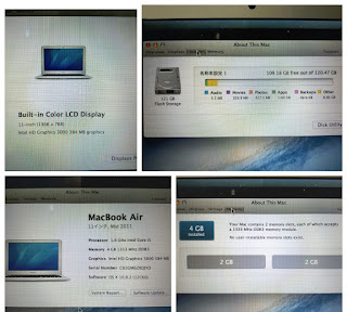 MacBook Air A1370 Mid 2011 11inch Core i5 1.6GHz RAM 4GB SSD 128GB Seken