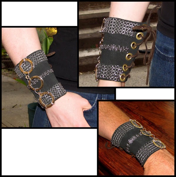http://brackendesigns.com/product/medieval-or-post-apocalyptic-style-gauntlet-wrist-cuff-leather-chain-maille-and-metals?tid=60