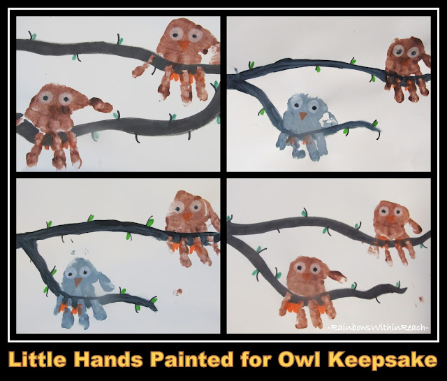 photo of: Hand Print Painted Owl Keepsake in Preschool via RainbowsWithinReach