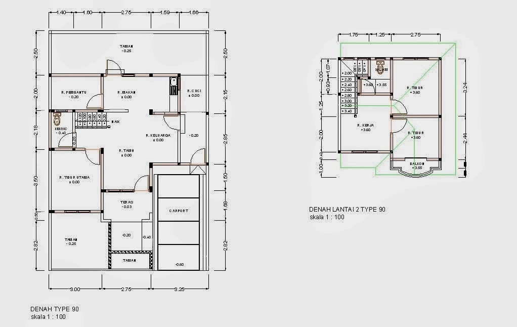 4 Denah  Rumah  Minimalis 2 Lantai Type  90 