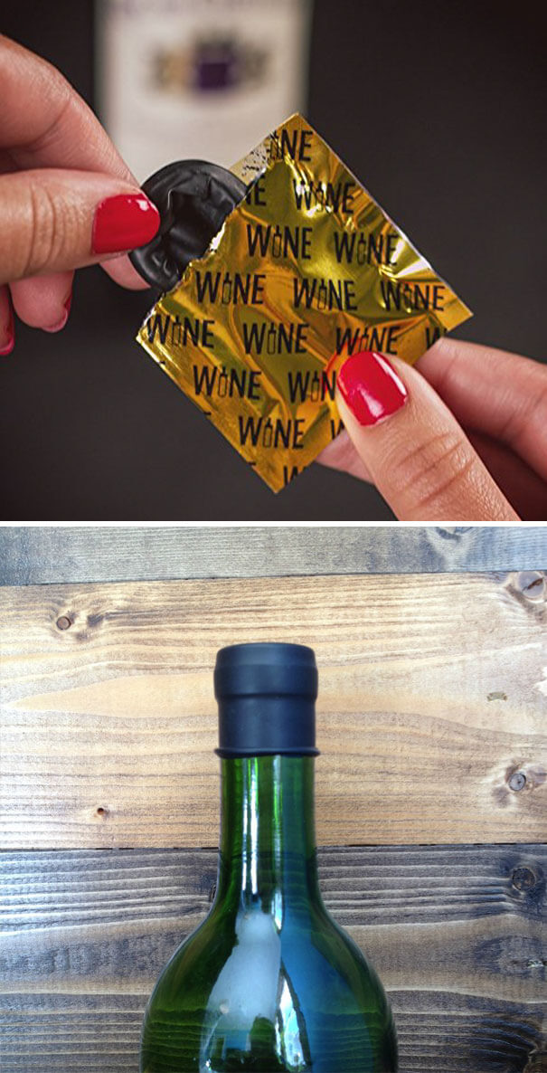 20 Innovative Food Inventions We Had Never Seen Before - Wine Condoms Which Help To Preserve Unfinished Bottle Of Wine