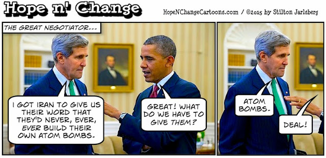 obama, obama jokes, political, humor, cartoon, conservative, hope n' change, hope and change, stilton jarlsberg, iran, israel, kerry, treaty, nukes