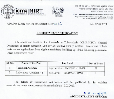 NIRTH Technical Asst & Laboratory Attendant Online Form 2023  Total Vacancy: 81  National Institute for Research In Tribal Health (NIRTH) has Announced Notification for the recruitment of Technical Assistant & Laboratory Attendant Vacancy. Those Candidates who are interested in the vacancy details & completed all eligibility criteria can read the Notification & Apply Online.  National Institute for Research In Tribal Health (NIRTH) Various Vacancy 2023 Application Fee