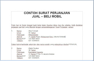 [.doc] CONTOH SURAT PERJANJIAN JUAL – BELI MOBIL ~ HOBI 