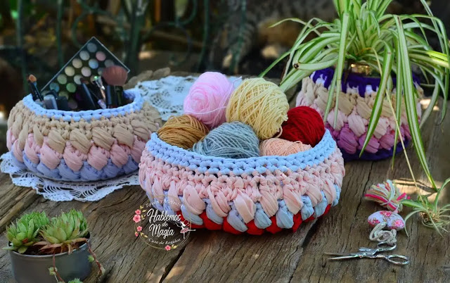 Canastas en trapillo a crochet