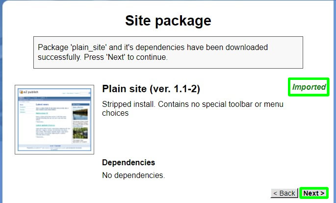 ez publish installation site package imported