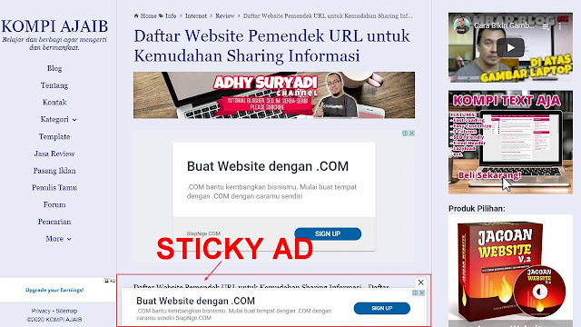 Update Terbaru Adsense Tentang Sticky Ads