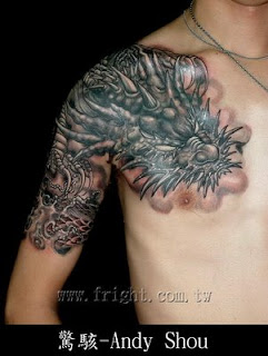 Chinese Strong Dragon Tattoos Desaign On Chest<br />