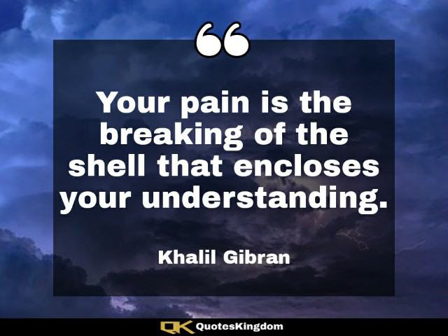 Pain quote about life. Inspirational sad quote. Your pain is the breaking of the shell that encloses your ...