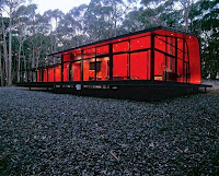 Simple and Future House Red Transparent Design You Can See Outside from Inside