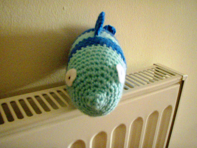 funny crochet fish plush toy blue stripes