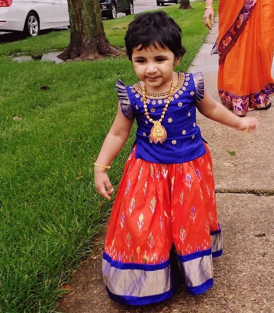 Little Cutie in Ikkat Red Lehenga