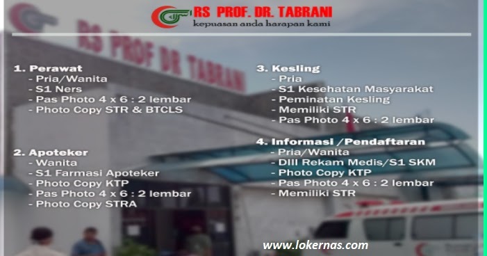 Lowongan Kerja Rumah Sakit Prof Dr Tabrani Pekanbaru Juli 