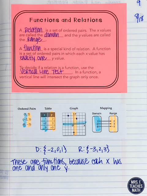 These interactive notebook pages for functions and relations were great for my algebra 2 students.  There were foldable notes and activities to keep them engaged and learning the whole time!