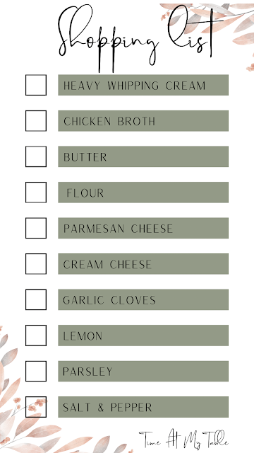 Grocery list for alfredo sauce