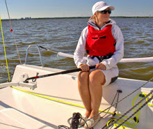 J/70 women sailors in Russia enjoying sail on Baltic Sea off Kaliningrad.