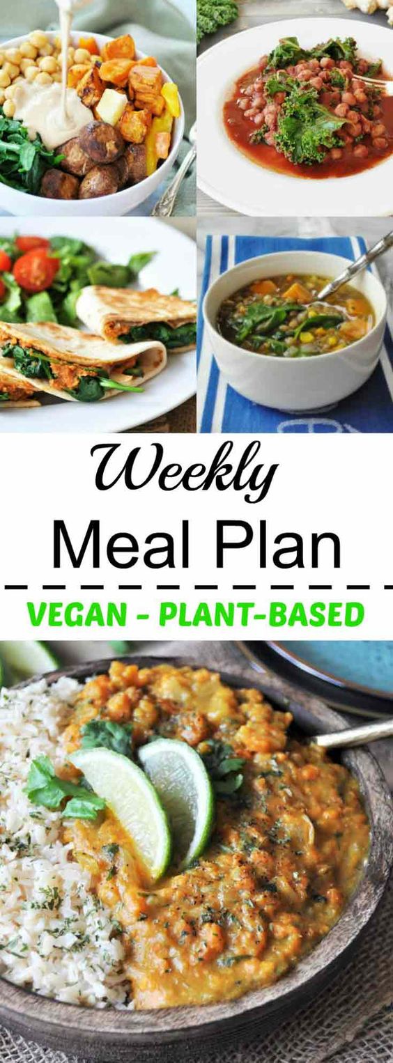 A healthy vegan, plant-based weekly meal planner. 5 delicious dinner recipes that are quick and easy to help you and your family eat healthier.