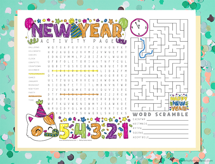 Free Printable New Years Activity Page
