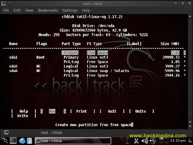 cfdisk new partition