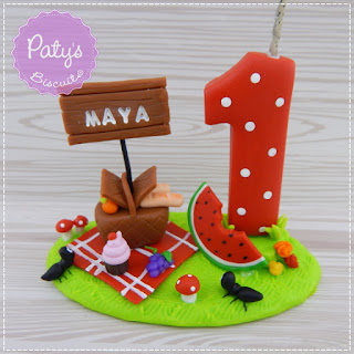 Topinho com vela Picnic - Topo de bolo para festa infantil - Paty's Biscuit