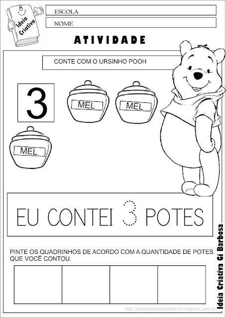 Caderno de Atividades Matemática Grátis Contando com o Ursinho Pooh