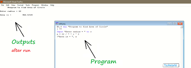 Program to find Area of Circle in FoxPro