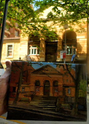 Plein air oil painting of the Justice and Police Museum, Sydney Living Museums by heritage artist Jane Bennett