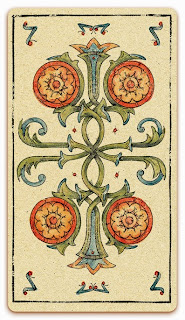 Four of Coins card - Colored illustration - In the spirit of the Marseille tarot - minor arcana - design and illustration by Cesare Asaro - Curio & Co. (Curio and Co. OG - www.curioandco.com)