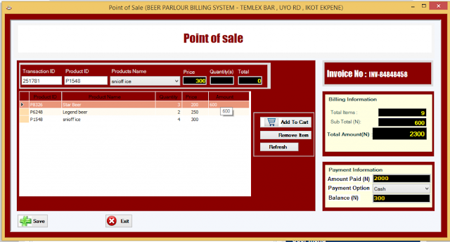 Advance Beer Parlor Billing Management System in c#