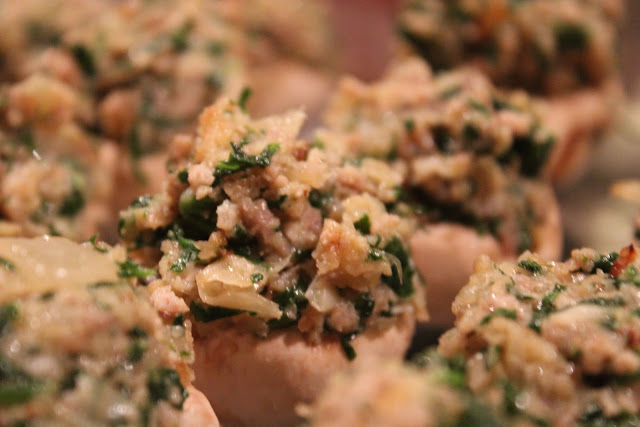 Stuffed mushrooms with sausage, pork, and spinach