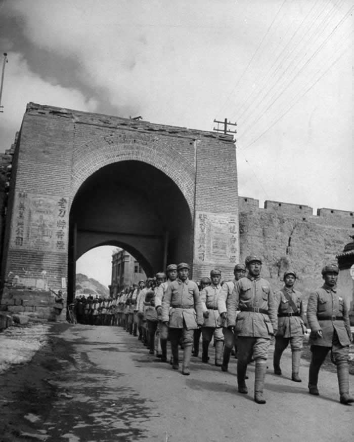 Communist Soldiers at Great Wall of China during Chinese Civil War.