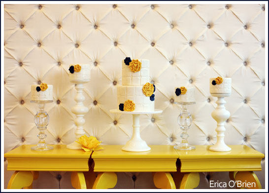  contrast between the yellow and blue flowers Tufted Wedding Cake