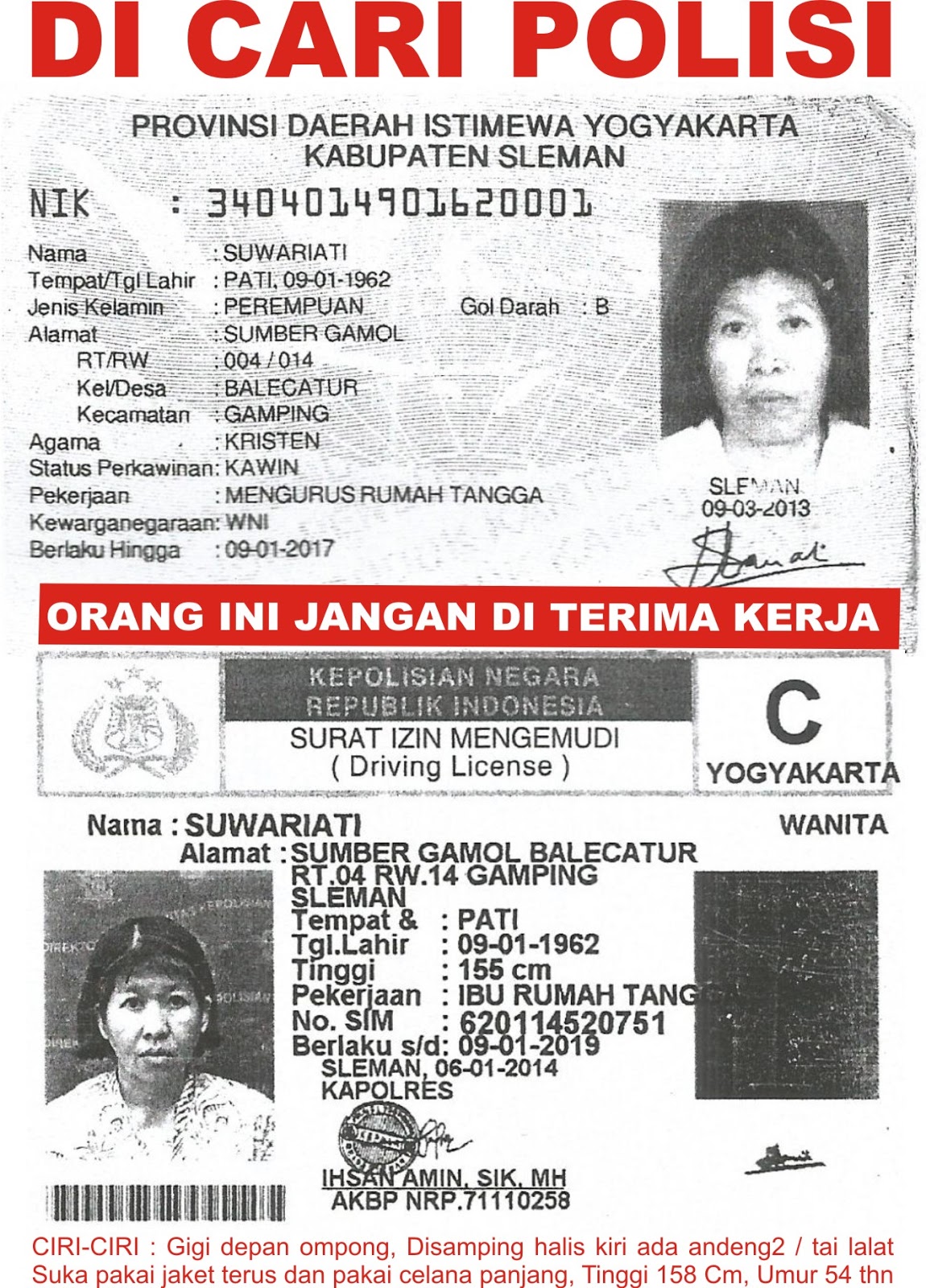 Anak hilang, Penculikan, E-KTP Ganda / ASPAL, Istri kabur