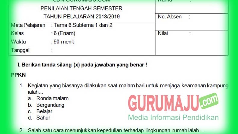 Soal Bam Kls 6 Uts 2 Ta 2019/2020 - Download Soal Pts Uts Kelas 6 Semester 2 K13 Terbaru T A 2019 2020 Juragan Les