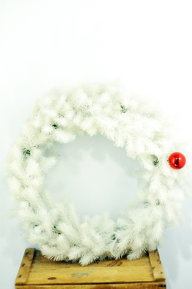 I grabbed this vintage white Christmas wreath for our house