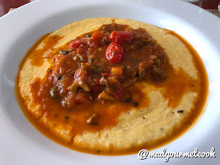 Veracruz style, whitefish on polenta