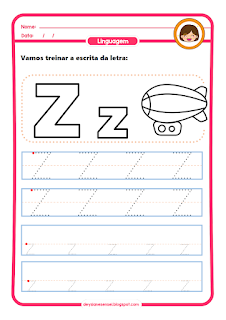 LETRA Z: Atividades de alfabeto para homeschooling. atividade letra bastão maiúscula para imprimir