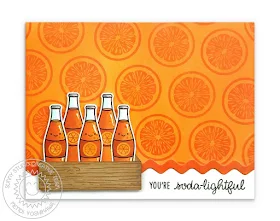 Sunny Studio Stamps: You're Soda-lightful Punny Orange Slice Soda Pop Card (using Summer Sweets & Slice of Summer Stamps and Ric Rac Border dies)