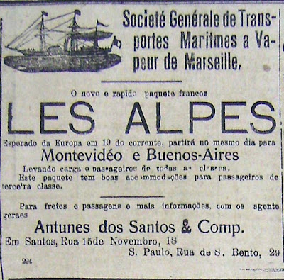 Anúncio do Vapor Les Alpes - Francês