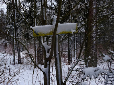 Παγωμένη πινακίδα στο δάσος / Frozen winter sign in the forest