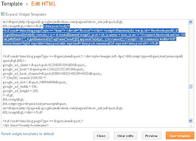 adding facebook code in edit html