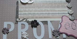 12x12 scrapbook layout of High School prom using SEI chocolat collection, close up on the title