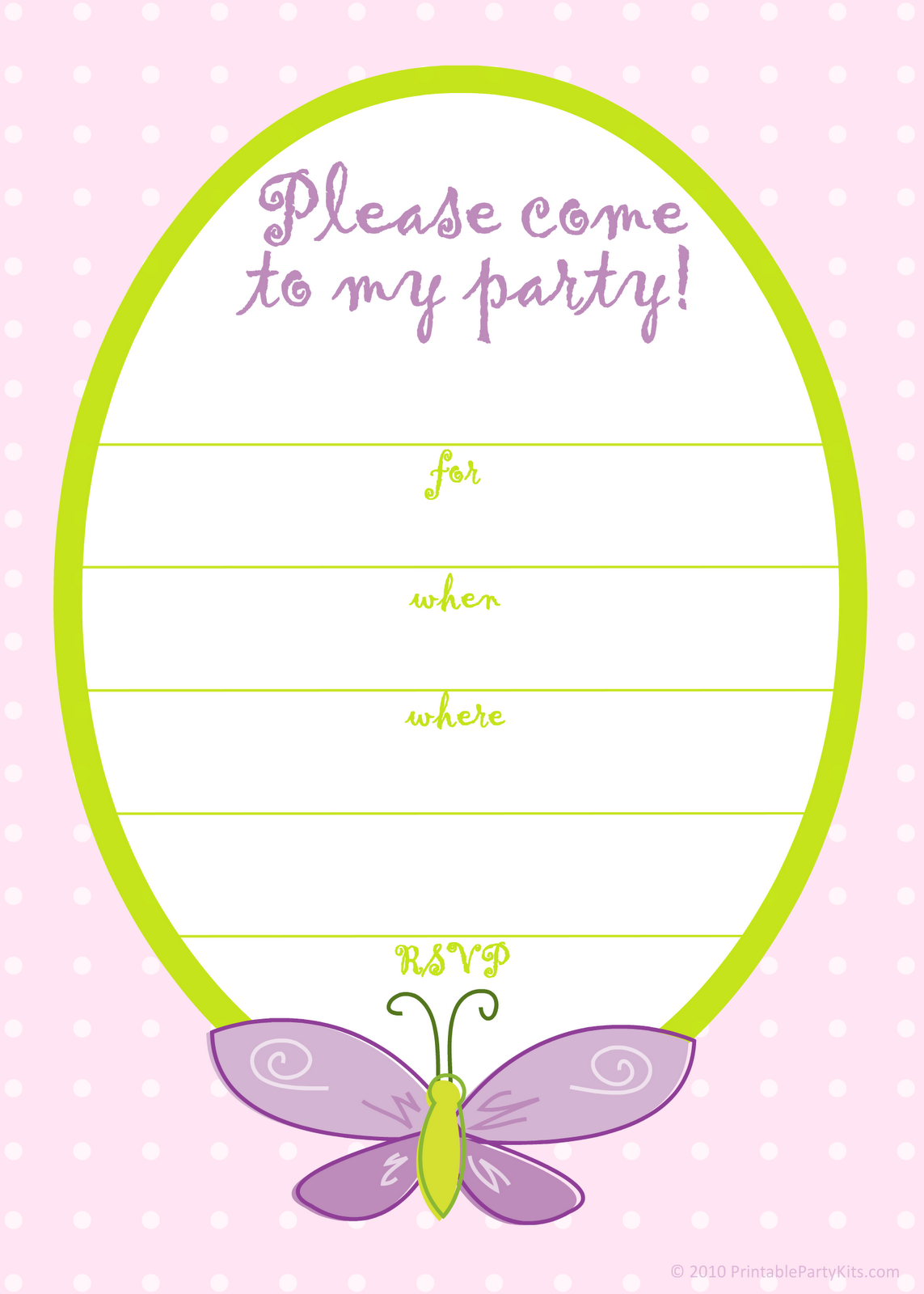 Free Printable Party Invitations: Free Pink Butterfly 